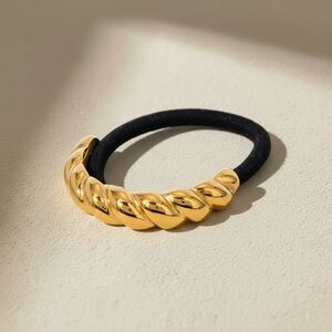 18K Gold Plated Stainless Steel Twisted Hair Tie Cuff Minimal Ponytail Holder